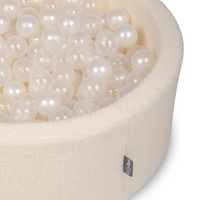 KiddyMoon Ball Pit for Baby with Teddy Plush, Large 7 cm Balls for a Fuller Ball Pit, From 8 Months, Removable Cover, Cream: Pearl/Transparent, 90 x 30 cm / 200 Balls