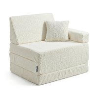 KiddyMoon Armchair With Pillow For Kids with Teddy Bear Fabric Children Multifunctional Foam Mattress, creamy, Armchair with Pillow