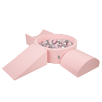 KiddyMoon Foam Playground for Kids with Round Ballpit ( ∅ 7cm/2.75In) Soft Obstacles Course and Ball Pool, Made In The EU, pink:pearl/grey/transparent/powder pink, Ballpit (200 Balls) + Version 4
