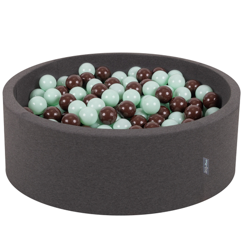 KiddyMoon Baby Foam Ball Pit with Balls ∅ 7cm / 2.75in Made in EU, Ice cream dark grey, 90x30cm/300 balls