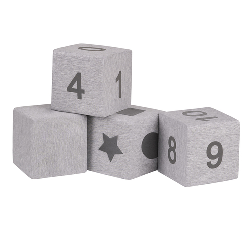 KiddyMoon Soft Foam Cubes Building Blocks 14cm for Children Multifunctional Foam Construction Montessori Toy for Babies, Certified Made in The EU, light grey-print, 4 Pieces