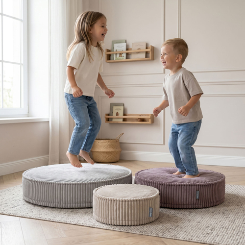 KiddyMoon 3-Piece Foam Elements for Kids Children's Room Accessory, beżowy-fioletowy-jasnoszary