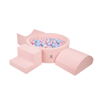 KiddyMoon Foam Playground for Kids with Round Ballpit ( ∅ 7cm/2.75In) Soft Obstacles Course and Ball Pool, Certified Made In The EU, pink:babyblue/powder pink/pearl, Ballpit (200 Balls) + Version 6