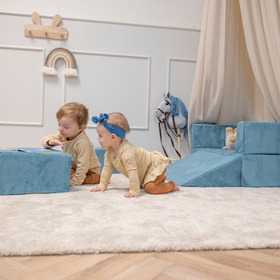 KiddyMoon Modular Foam Sofa for Children's with Balls Lightweight Sofa For Kids Room Comfortable Space-Saving with Storage Room Fabric Safe and Fun for Kids, blue: pastel beige/pastel blue/pastel yellow/mint, Sofa + 100 Balls