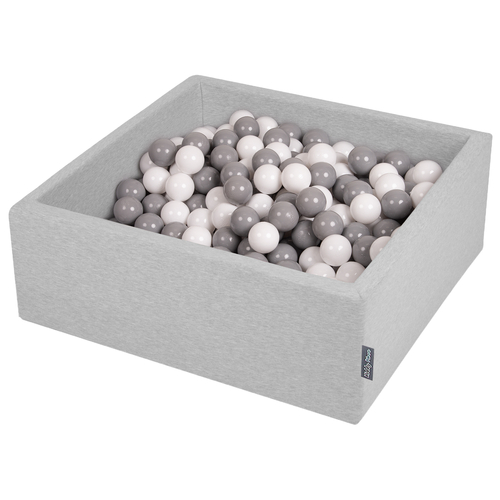 KiddyMoon Baby Foam Ball Pit with Balls ∅ 7cm / 2.75in Square Made in EU, light grey:white/grey