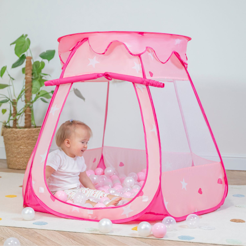 Play Tent For Kids Castle Baby Playhouse For Children With Colorful Balls Pop Up Perfect For Indoor And Outdoor Easy Set Up Includes Carry Bag, pink:pearl-transparent, 105x90cm/200 balls