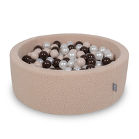 KiddyMoon Ball Pit for Baby with Teddy Plush, Large 7 cm Balls for a Fuller Ball Pit, From 8 Months, Removable Cover, Beige: Pastel Beige/Brown/Pearl, 90 x 30 cm / 300 Balls