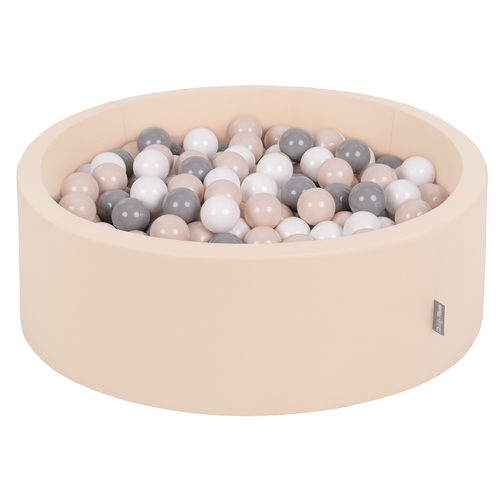 KiddyMoon Baby Foam Ball Pit with Balls ∅ 7cm / 2.75in Made in EU, Beige, 90 x 30 cm / 300 Balls