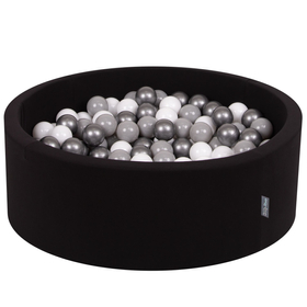 KiddyMoon Baby Foam Ball Pit with Balls ∅ 7cm / 2.75in Made in EU, black:white/grey/silver, 90x30cm/300 balls