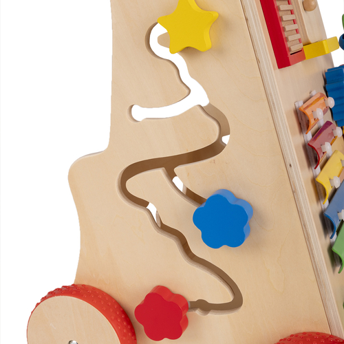 KiddyMoon Wooden Baby Walker Interactive Educational Toy for Children Multifunctional Push-Along Toy for Babies Montessori Walker for Kids Model WK-002, Multicolored, Adjustable Handle
