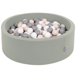 KiddyMoon Foam Ball Pit with Balls for Babies and Toddlers, Soft Sensory Play, Durable Removable Cover, Safe, sage: pastel beige/grey/white, 90 x 30 cm / 200 Balls