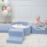 KiddyMoon Foam Ball Pit For Kids Round 90x30cm Baby Soft & Safe Toy, dark grey: pastel beige/white/perle, 90x30cm/100 balls