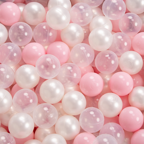 KiddyMoon Baby Foam Ball Pit with Balls ∅ 7cm / 2.75in Square Made in EU, light grey:light pink/pearl/transparent