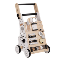 KiddyMoon Wooden Walker for Babies and Toddlers Push-Along WK-001, Black - White, Adjustable Handle