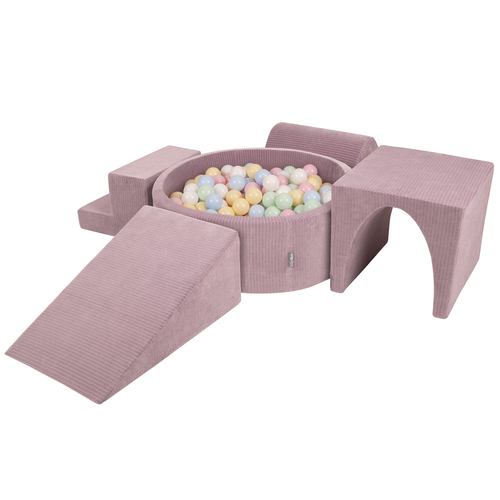 KiddyMoon Foam Playground For Kids Soft Textured Safe Blocks, purple: pastel blue/pastel yellow/white/mint/powder pink, Ballpit (200 Balls) + Version 3