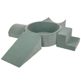 KiddyMoon Foam Playground For Kids Soft Textured Safe Blocks Baby, green: dark turquoise/pastel beige/greygreen/salmon pink, Ballpit (200 Balls) + Version 5