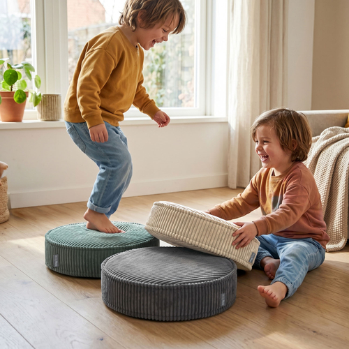 KiddyMoon 3-Piece Foam Elements for Kids Children's Room Accessory, green-beige-dark grey, Mx3