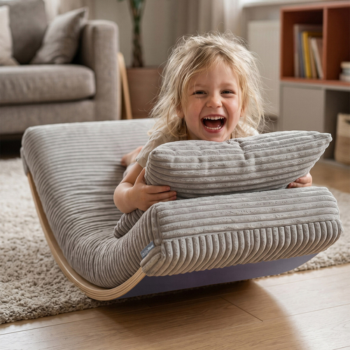 KiddyMoon Cushion Set For Balance Board Mattress and Pillow Ribbed Fabric Washable Cover, light gray, Mattress/Pillow