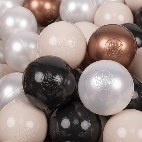 KiddyMoon Soft Plastic Play Balls ∅ 7cm/2.75in Multi-colour Made in EU, pastel beige/copper/black/pearl, 300 Balls/7cm-2.75in