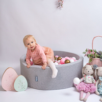 KiddyMoon Baby Foam Ball Pit with Balls ∅ 7cm / 2.75in Made in EU, light grey:powder pink/pearl/yellow, 90 x 30 cm / 300 Balls
