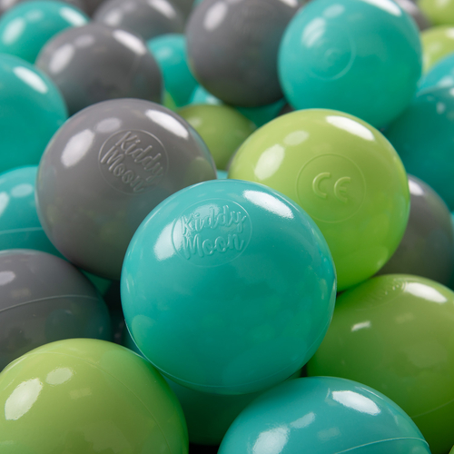 KiddyMoon Soft Plastic Play Balls ∅ 7cm/2.75in Multi-colour Made in EU, light green/light turquoise/grey, 100 Balls/7cm-2.75in