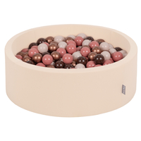 KiddyMoon Baby Foam Ball Pit with Balls ∅ 7cm / 2.75in Made in EU, Beige, 90 x 30 cm / 200 Balls