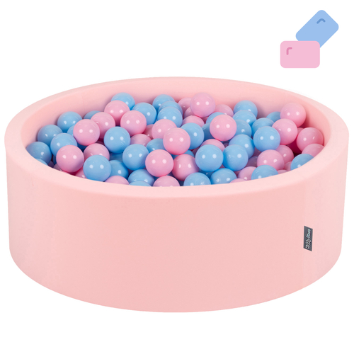 KiddyMoon Baby Ball Pit Soft Foam For Infants And Toddlers From 8 Months Removable Cotton Cover, Bubble gum: light pink/baby blue, 90 x 30 cm / 300 Balls