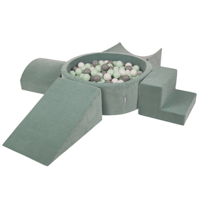 KiddyMoon Foam Playground For Kids Soft Textured Safe Blocks Baby, green: white/grey/mint, Ballpit (200 Balls) + Version 5