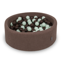 KiddyMoon Ball Pit for Baby with Teddy Plush, Large 7 cm Balls for a Fuller Ball Pit, From 8 Months, Removable Cover, Brown: Mint/Brown, 90 x 30 cm / 300 Balls
