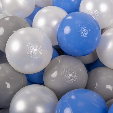 KiddyMoon Soft Plastic Play Balls β
7cm/2.75in Multi-colour Made in EU, pearl/grey/blue, 200 Balls/7cm-2.75in