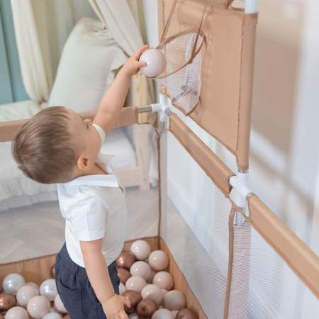 square play pen filled with plastic balls basketball, beige:pastel beige/pastel yellow/white/mint/light pink, 200 balls