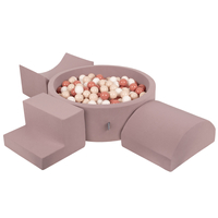 KiddyMoon Foam Playground for Kids with Round Ballpit ( ∅ 7cm/2.75In) Soft Obstacles Course and Ball Pool, Certified Made In The EU, heather: pastel beige-salmon-white, Ballpit (200 Balls) + Version 6