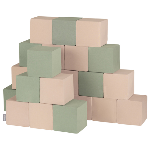KiddyMoon Soft Foam Cubes Building Blocks 14cm for Children Multifunctional Foam Construction Montessori Toy for Babies, Certified Made in The EU, cubes: sage-beige, 24 Pieces