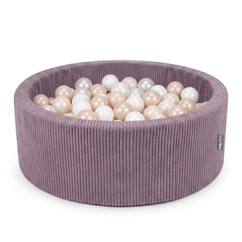 KiddyMoon Ball Pit for Baby and Toddler, Soft Play Ball Pool with ribbed Washable Cover, Purple: Pastel Beige/White/Pearl, 90 x 30 cm / 200 Balls