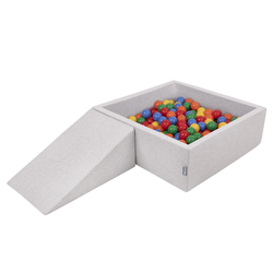 KiddyMoon Foam Playground for Kids with Square Ballpit ( ∅ 7cm/2.75In) Soft Obstacles Course and Ball Pool, Certified Made In The EU, lightgrey:yellow/green/blue/red/orange, Ballpit (100 Balls) + Wedge