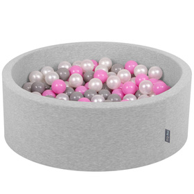 KiddyMoon Baby Foam Ball Pit with Balls ∅ 7cm / 2.75in Made in EU, light grey:pearl/grey/pink, 90x30cm/300 balls