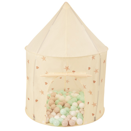 Play Tent For Kids Pavilion Playhouse Children Easy To Assemble Play Tent For Babies and Toddlers Pop up Play For Indoor And Outdoor, light beige: pastel beige/white/mint, 100x130cm/100 balls