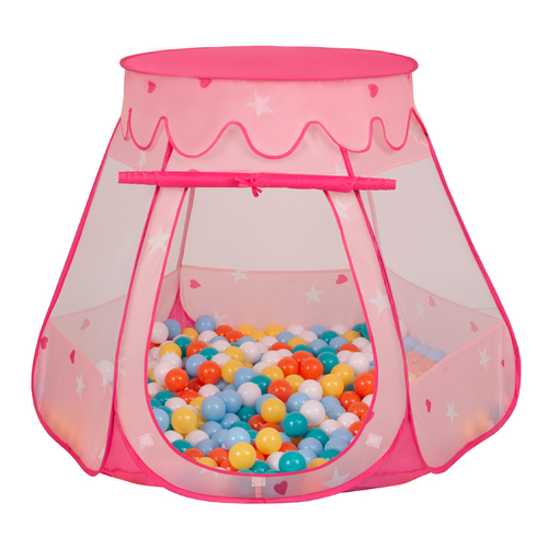 Play Tent For Kids Castle Baby Playhouse For Children With Colorful Balls Pop Up Perfect For Indoor And Outdoor Easy Set Up Includes Carry Bag, pink:white-yellow-orange-babyblue-turquoise, 105x90cm/100 balls