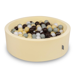 KiddyMoon Foam Ball Pit with Balls for Babies and Toddlers, Soft Sensory Play, Durable Removable Cover, Safe, butter: green grey/pastel yellow/brown/white, 90 x 30 cm / 200 Balls