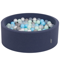 KiddyMoon Baby Foam Ball Pit with Balls ∅ 7cm / 2.75in Made in EU, d.blue:pearl/grey/transparent/babyblue/mint, 90 x 30 cm / 300 Balls