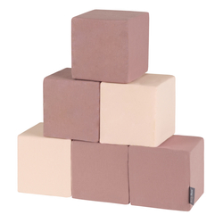 KiddyMoon Soft Foam Cubes Building Blocks 14cm for Children Multifunctional Foam Construction Montessori Toy for Babies, Certified Made in The EU, cubes: heather-beige, 6 Pieces
