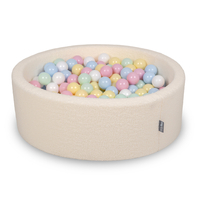 KiddyMoon Ball Pit for Baby with Teddy Plush, Large 7 cm Balls for a Fuller Ball Pit, From 8 Months, Removable Cover, Cream: Pastel Blue/Pastel Yellow/White/Mint/Powder Pink, 90 x 30 cm / 200 Balls