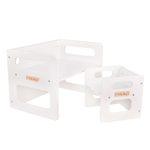 KiddyMoon Wooden Table with Chair for Kids TC-001, White