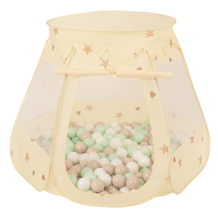 Pop Up Play Tent Castle House Shell Plastic Balls For Kids, Light Beige: Pastel Beige/White/Mint, 105x90cm/300 balls