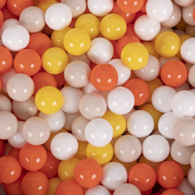 KiddyMoon Soft Plastic Play Balls ∅ 7cm/2.75in Multi-colour Made in EU, yellow/orange/pastel beige/white, 100 Balls/7cm-2.75in