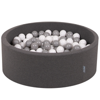 KiddyMoon Baby Foam Ball Pit with Balls ∅ 7cm / 2.75in Made in EU, dark grey:white/grey, 90 x 30 cm / 300 Balls
