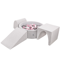 KiddyMoon Foam Playground for Kids with Round Ball pit (Balls ∅ 7cm/2.75In) Soft Obstacles Course and Ball Pool, Made In EU, lightgrey:white/grey/powderpink, Ballpit (300 Balls) + Version 2