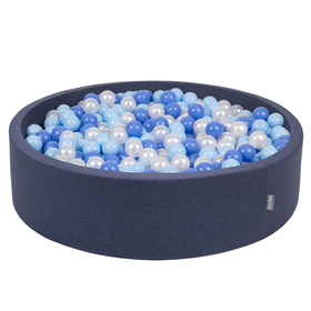 KiddyMoon Soft Ball Pit Round  ∅ 7Cm / 2.75In For Kids, Foam Ball Pool Baby Playballs Children, Made In The EU, dark blue:babyblue/blue/pearl, 120x30cm/1000 balls