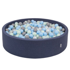 KiddyMoon Soft Ball Pit Round  ∅ 7Cm / 2.75In For Kids, Foam Ball Pool Baby Playballs Children, Made In The EU, dark blue:pearl/grey/transparent/babyblue/mint, 120x30cm/200 balls