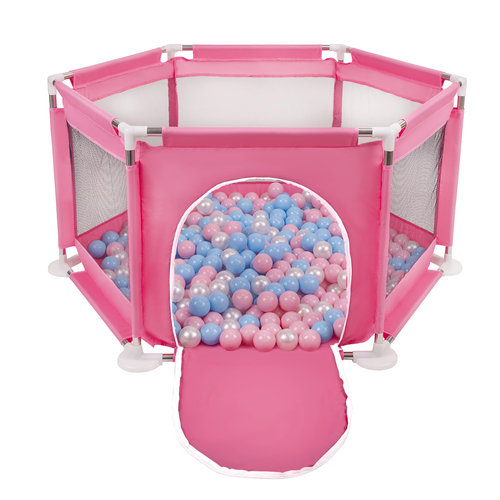 hexagon 6 side play pen with plastic balls, Pink:babyblue/powder pink/pearl, 400 balls